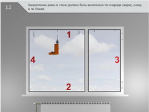 Закрепление рамы в стене должно быть выполнено по очереди сверху , снизу и по бокам.