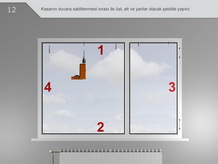 Kasanın duvara sabitlenmesi sırası ile üst, alt ve yanlar olacak şekilde yapılır.